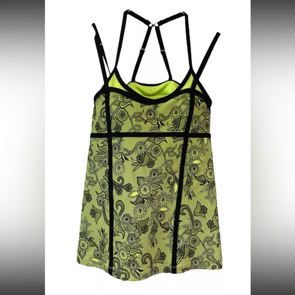 LORNA JANE- Neon Green/Black Paisley Sports Bra Tank XS Athletic Gym CrossFit - Picture 1 of 9